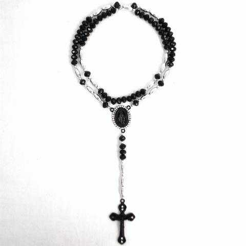 Crystal Stone Rosary Chain No.34 Black  Silver