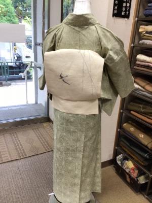単衣 ★ 紬 麻の葉文様 正絹 肩当て 居敷当て付 y637 du-isk01-2.jpg