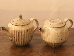 余宮隆 灰釉粉引鎬リム皿＆蕎麦猪口2点セット