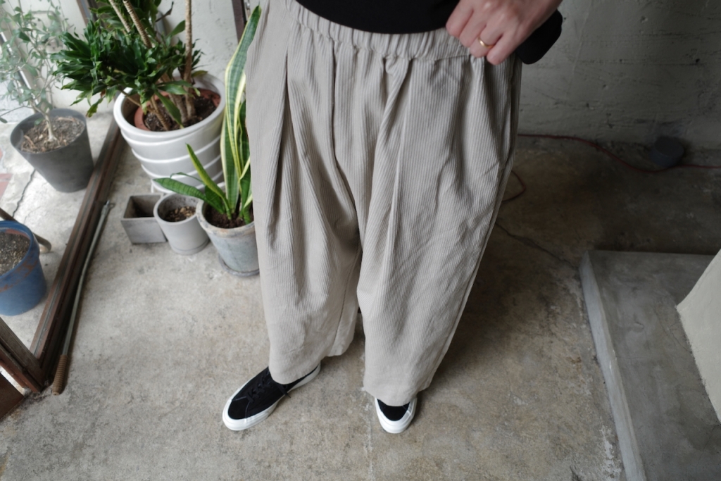 ミズイロインド コーデュロイワイドカーゴパンツ イージー タック