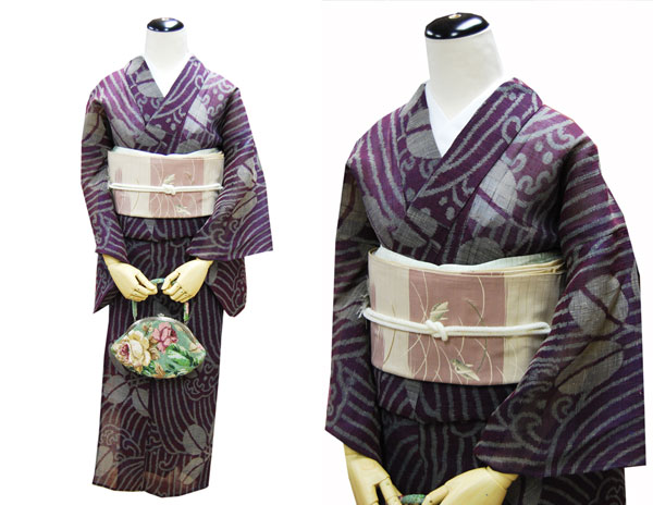 小千谷縮　幾何学柄　着物　未着用品 小千谷縮 トーンチェック 紺×茶（お取り寄せ品） | 夏着物