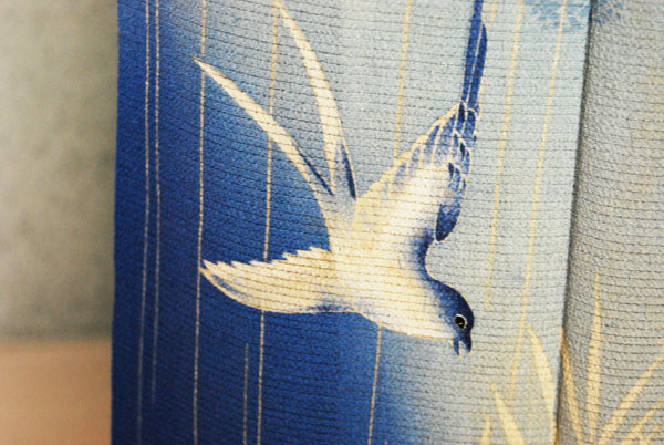 絽縮緬 青地鳥文様色留袖 | kimono sarasa