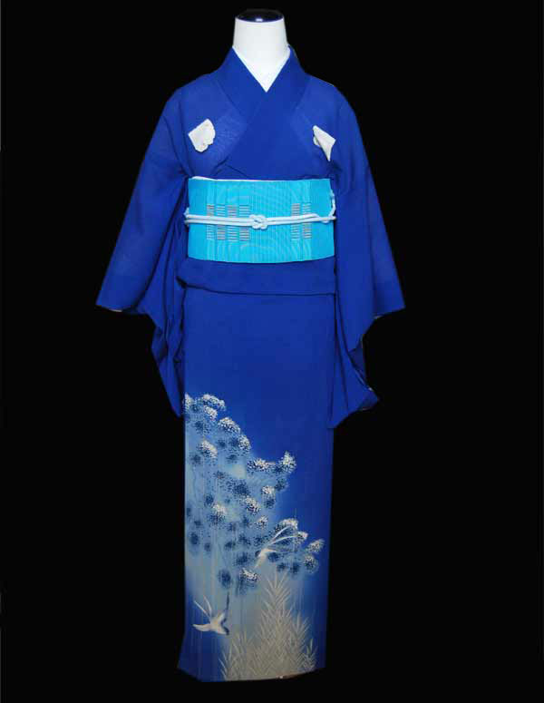 絽縮緬 青地鳥文様色留袖 | kimono sarasa