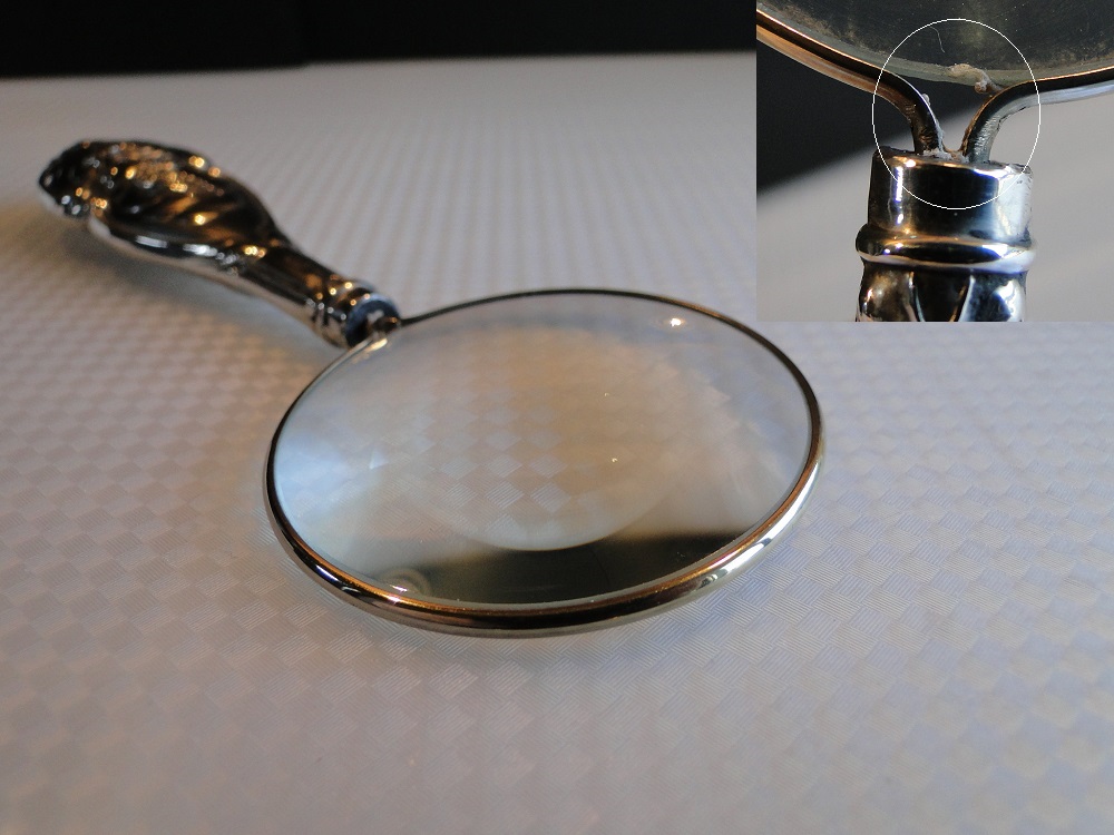 HOT，豊富な イギリス 1903年 ハンドルが純銀925の虫眼鏡 ルーペ