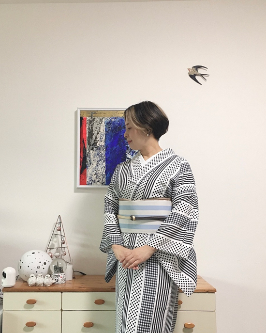 三松　セオα　浴衣　着物 洗える 浴衣 ] 萩夕顔（レモンイエロー 100-337-140-14）ゆかた