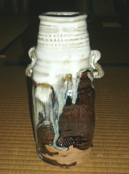 唐津焼 朝鮮唐津 耳付花入 花瓶 三玄窯 中里重利 陶房 茶道具 2319