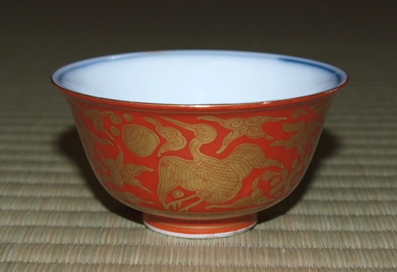 送料無料 極希少　江戸後期～明治期豊楽焼煎茶碗5客 箱付　茶道具 シリーズ以外・その他 染牡丹 蓋付お茶呑茶碗（木箱入）〈5客