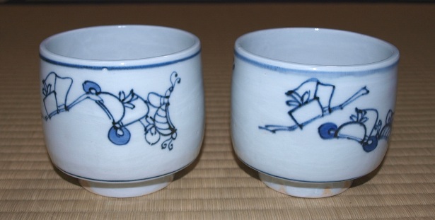 永楽保全 造 河濱支流印 八角火入 一対　染付　茶道具 永楽保全 造 河濱支流印 八角火入 一対 染付 茶道具