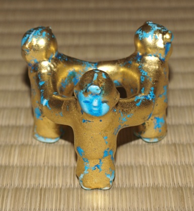 真葛香斎 交趾三ツ人形 蓋置 共箱 茶道具