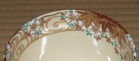 清閑寺杉田祥平　色絵流水に雲錦画茶碗 清閑寺窯 杉田 祥平 色絵 水に 雲錦 画 茶碗 : 古美術植松