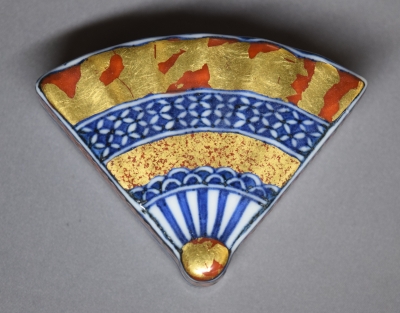 茶道具 祥瑞金彩開扇香合 五代三浦竹泉 工芸品