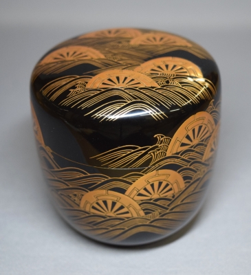 茶道具　春斎銘　陶蒔絵　黒塗　朱塗　波筏瓢箪蒔絵　茶碗　一対　V　8409 茶道具春斎銘陶蒔絵黒塗朱塗波筏瓢箪蒔絵茶碗一対V8409