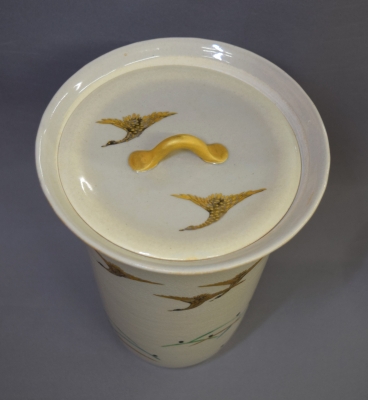 膳所焼 岩崎新庄 色絵 雁にススキ細水指 尋牛斎 | 茶道具 小西康