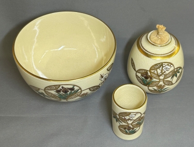 清閑寺窯 三代杉田祥平 色絵七宝四季草花画 三種揃 | 茶道具 小西康の
