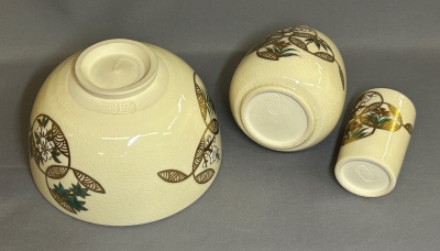 清閑寺窯 三代杉田祥平 色絵七宝四季草花画 三種揃 | 茶道具 小西康の