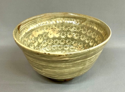 楠部彌弌作　三島　茶碗　共箱　茶道具 楠部彌弌作 三島 茶碗 共箱 茶道具