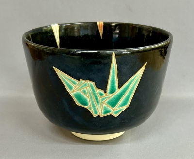 298/美品 仁清黒蘭 茶碗 茶道具 永楽 善五郎 作 永楽善五郎 仁清写し