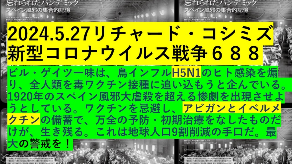 2024.5.27リチャード・コシミズ新型コロナウイルス戦争６８８動画を公開します。 | My First JUGEM