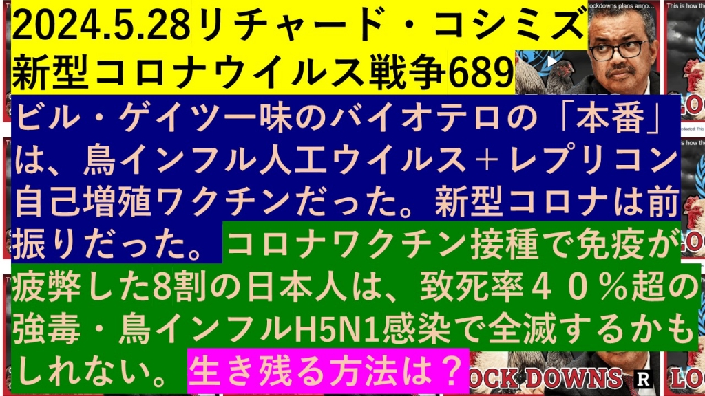 2024.5.28リチャード・コシミズ新型コロナウイルス戦争689動画を公開します。 | My First JUGEM