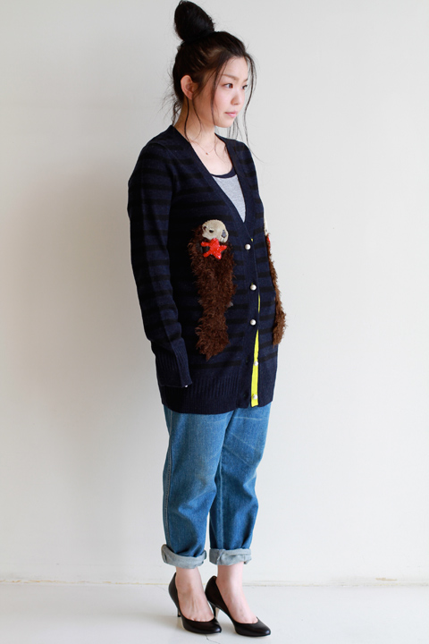 最終値下げ　レア　MUVEIL ラッコ　ボーダーカーディガンF ネイビー　ウール MUVEIL（ミュベール）2011 AW Collection ラッコカーディガン入荷