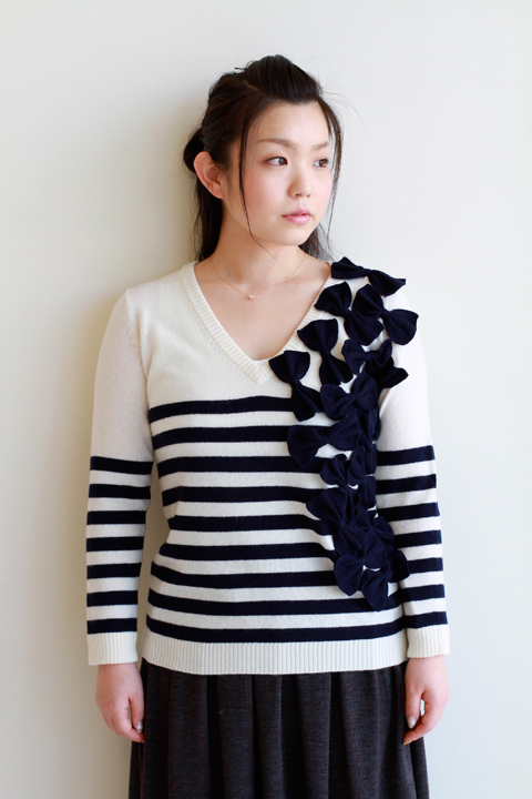 Kaon（カオン） リボンボーダーニットカーディガン、ニットセーター  