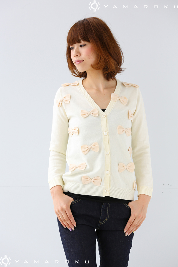 カオンKaonカーディガンサイズフリー ブランド古着Kaon ⁄ カオン パールリボンロングニット 長袖