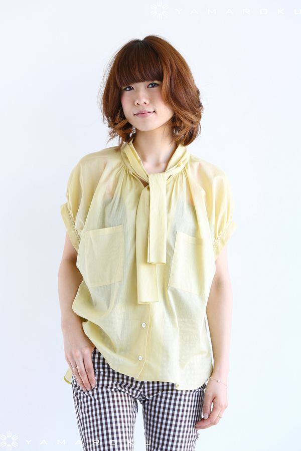 【美品】サクラ SACRA ボウタイブラウス パフスリーブ ネイビー　38 美品】サクラ SACRA ボウタイブラウス パフスリーブ ネイビー 38