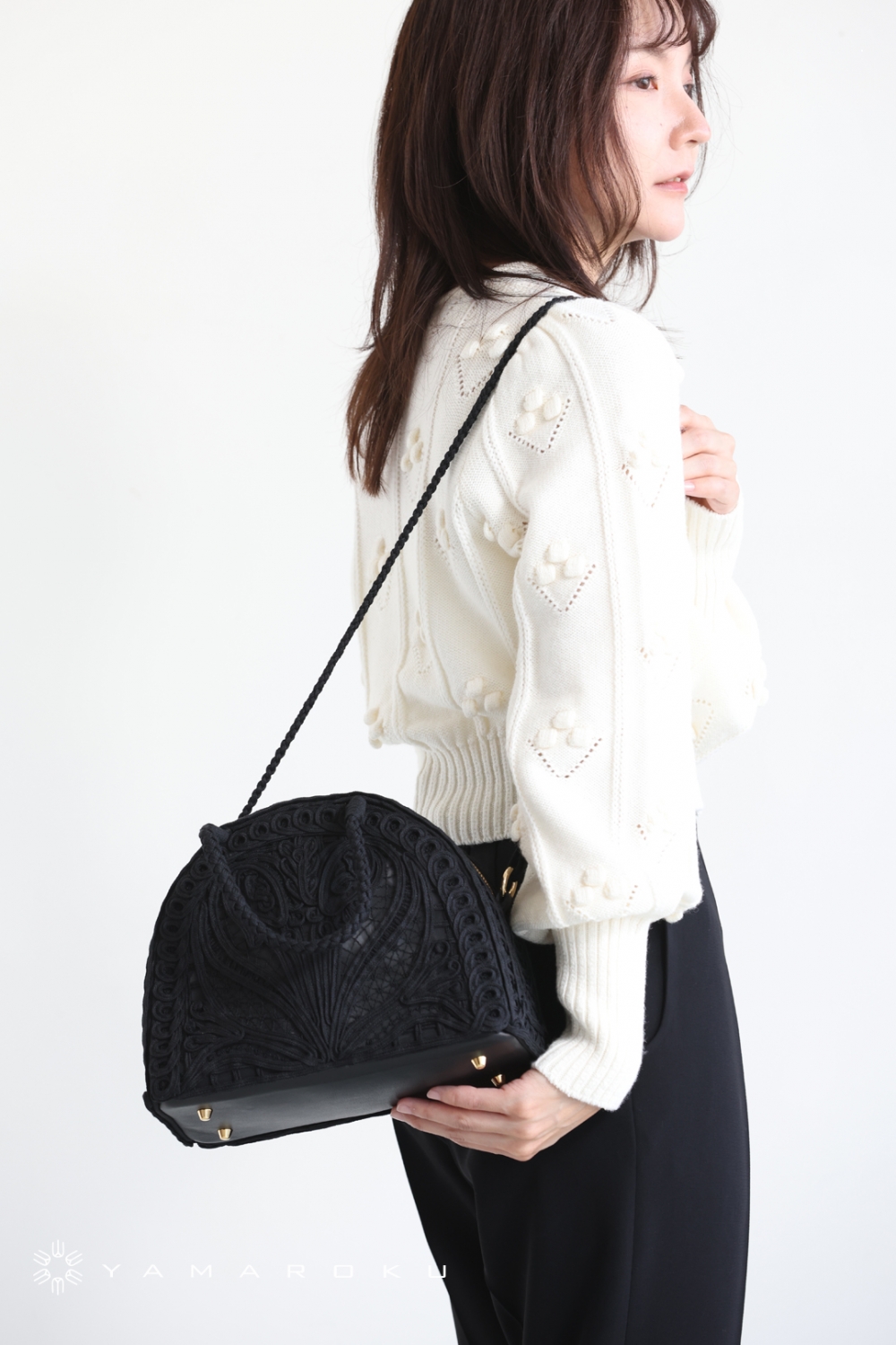 【Mame Kurogouchi】Cording Embroidery Demi Lune Handbag Cording Embroidery Demi Lune Handbag - beige - Mame Kurogouchi