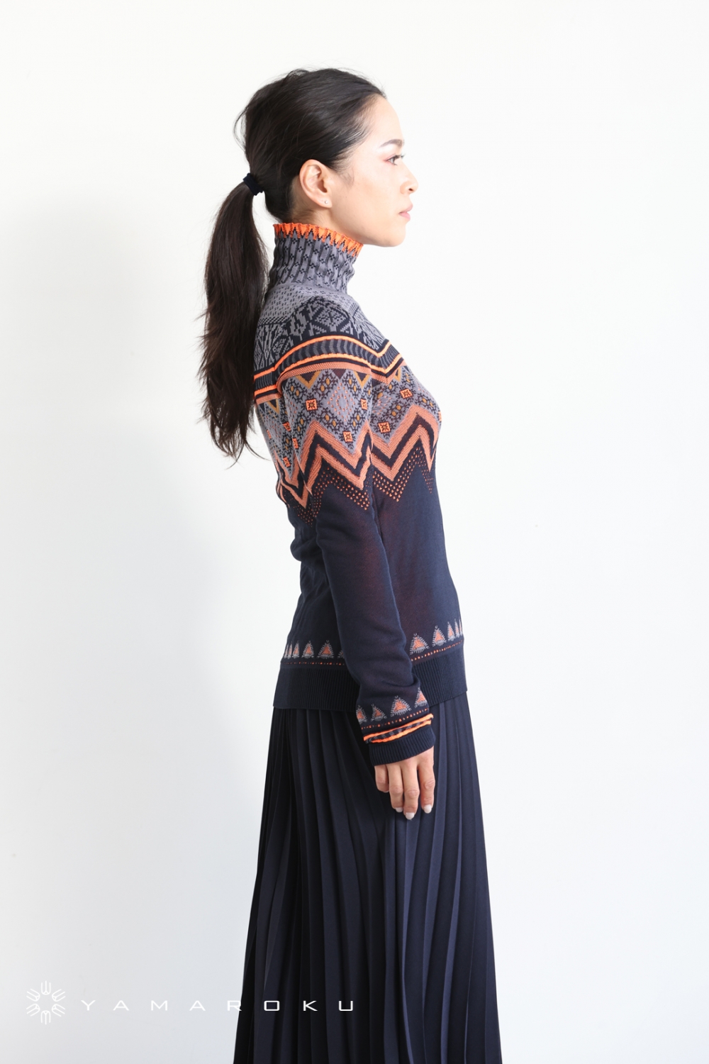 Mame Kurogouchi⭐︎Fair Isle High Neck Mame Kurogouchi(マメ) Fair Isle High Neck Knitted Top NAVY