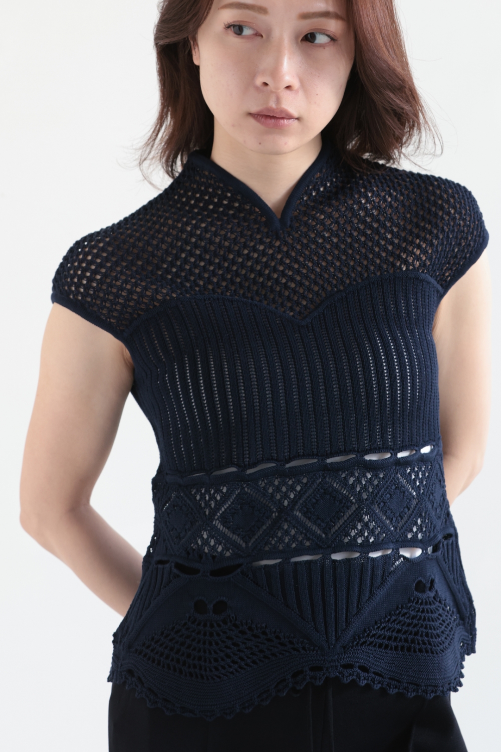 Mame Kurogouchi(マメ) Cotton Lace Sleeveless Knitted Top