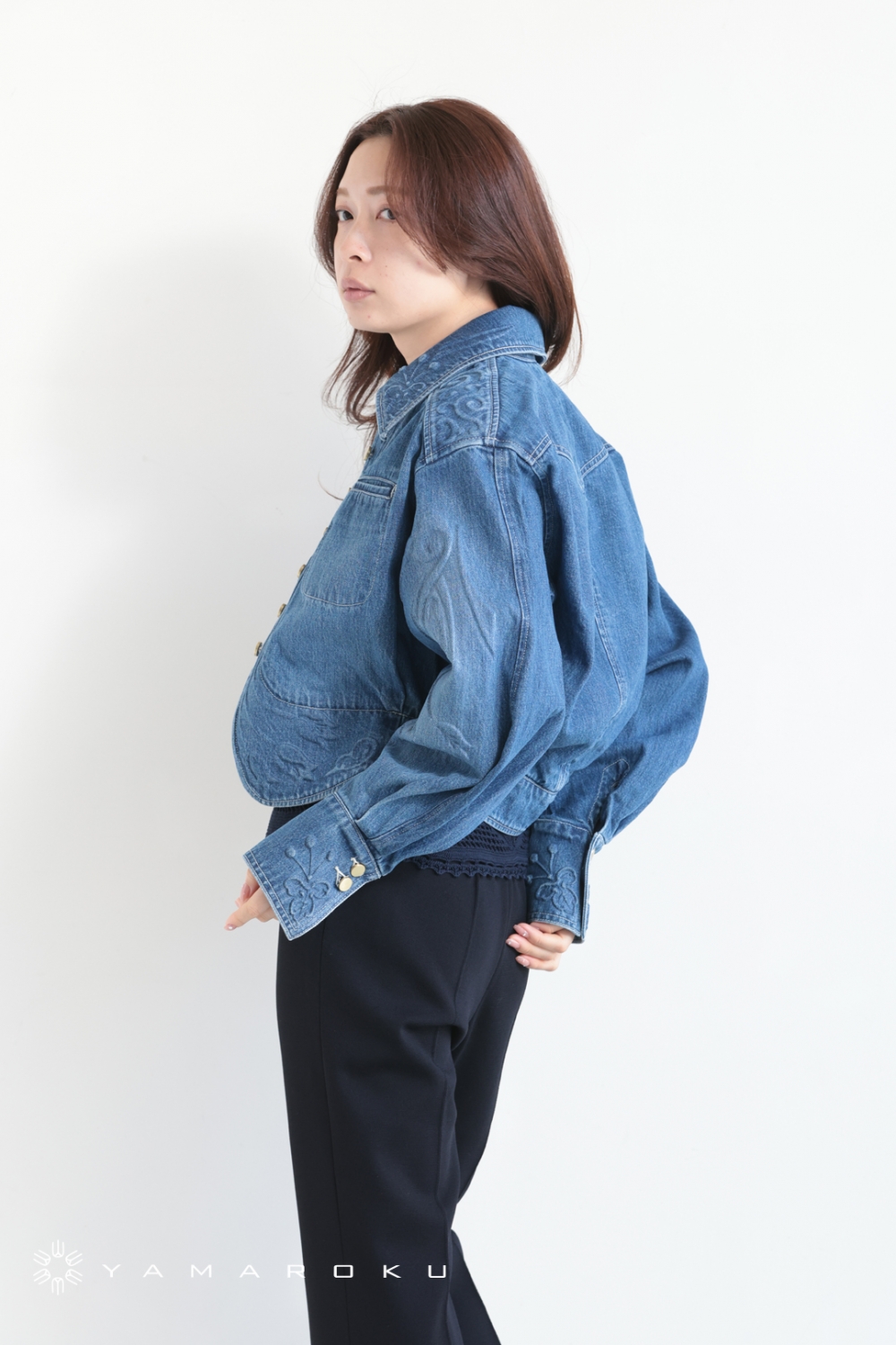 Mame Kurogouchi(マメ) Floral Embossed Short Denim Jacket