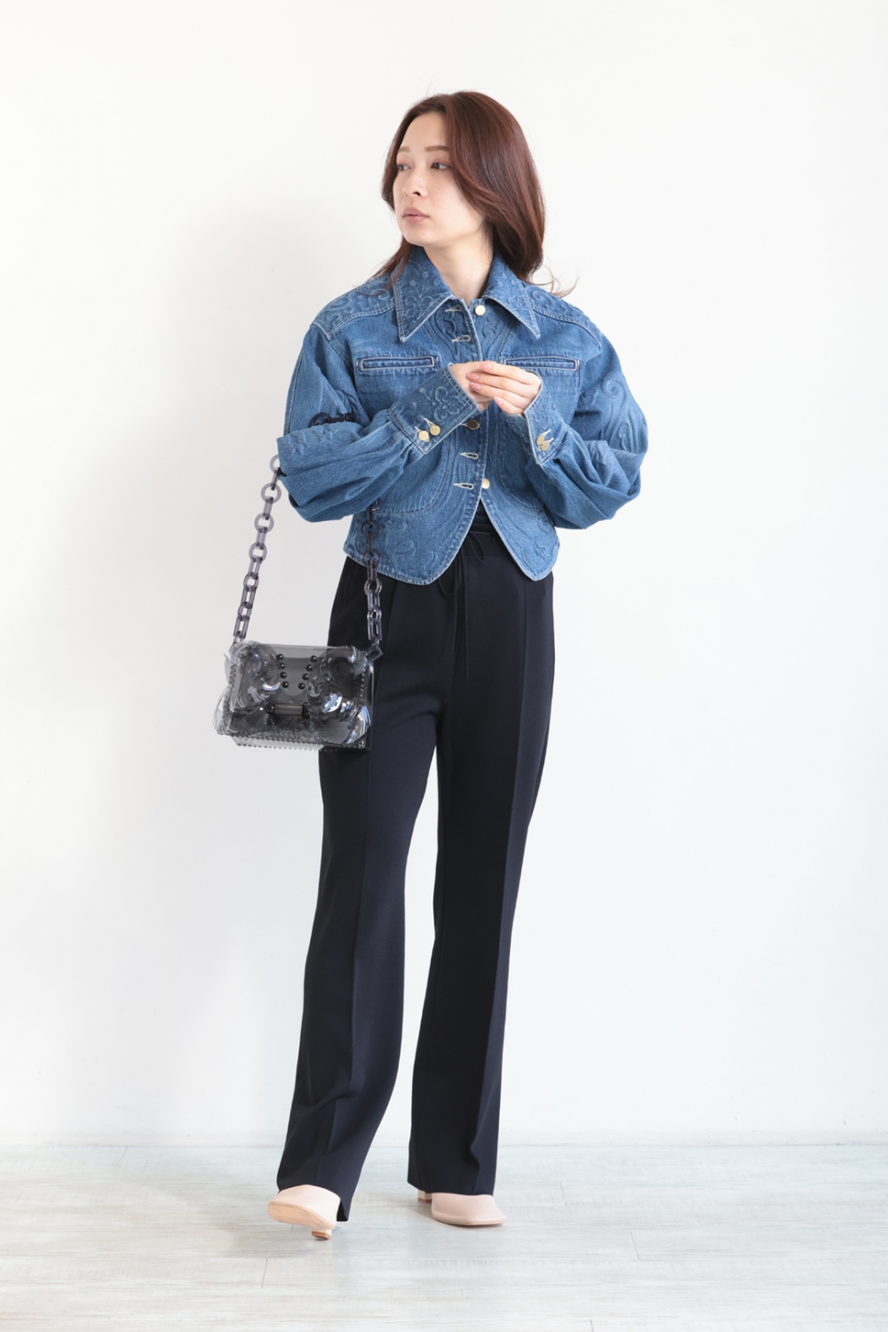 Mame Kurogouchi(マメ) Floral Embossed Short Denim Jacket