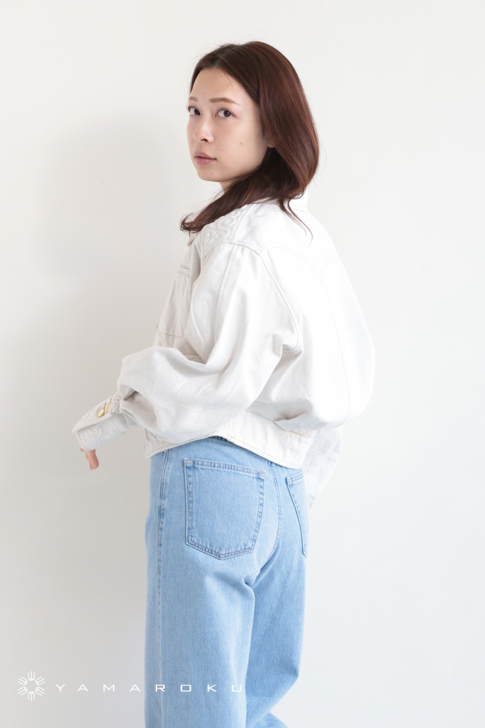 Mame Kurogouchi(マメ) Floral Embossed Short Denim Jacket