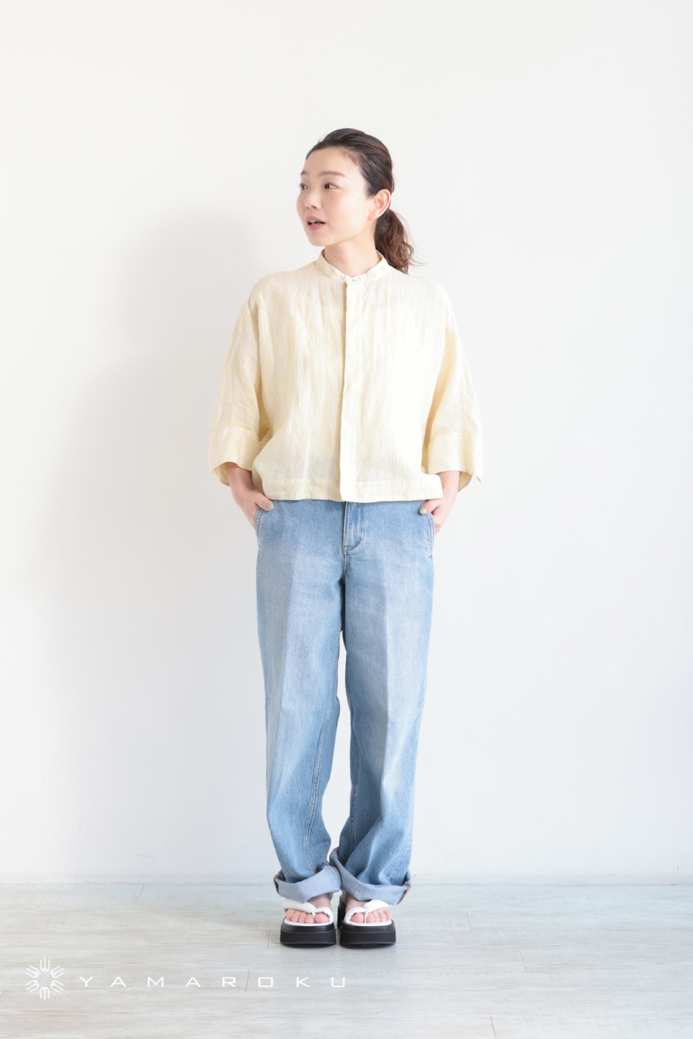 Chachamama MACPHEE リネンシャーティングクロップドシャツ MACPHEE ブラウス シャツ リネンシャーティング クロップド