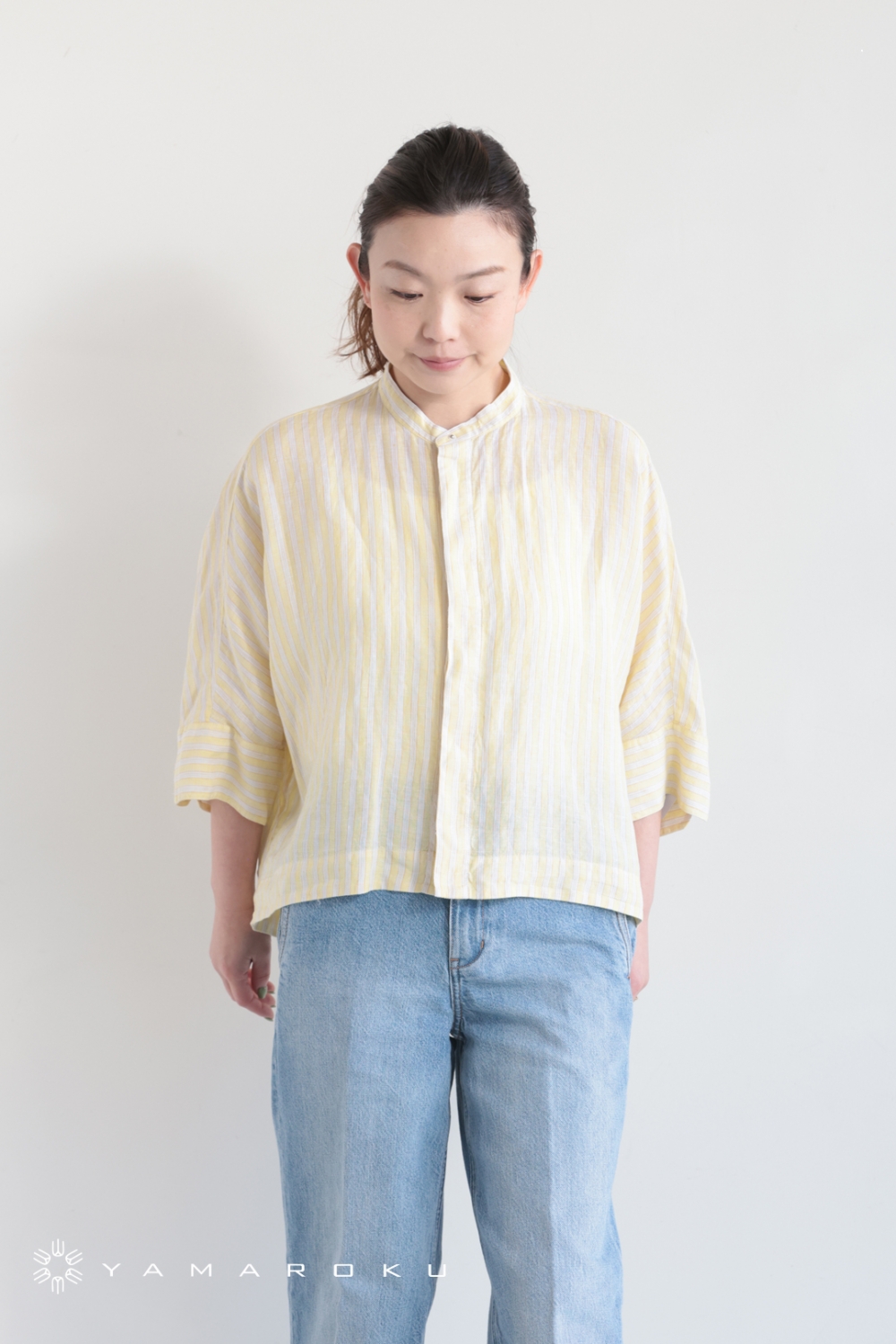 MACPHEE(マカフィ) リネンシャーティング クロップドシャツ 
