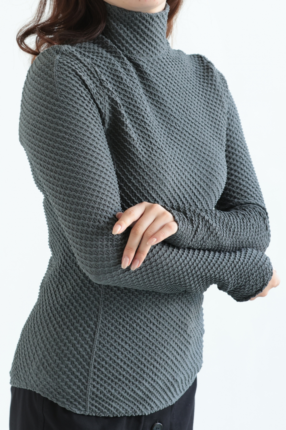 トップス mame kurogouchi GEOMETRY SHIRRING TOPS Mame Kurogouchi(マメ) Shirring Jersey Jacquard High Neck Top