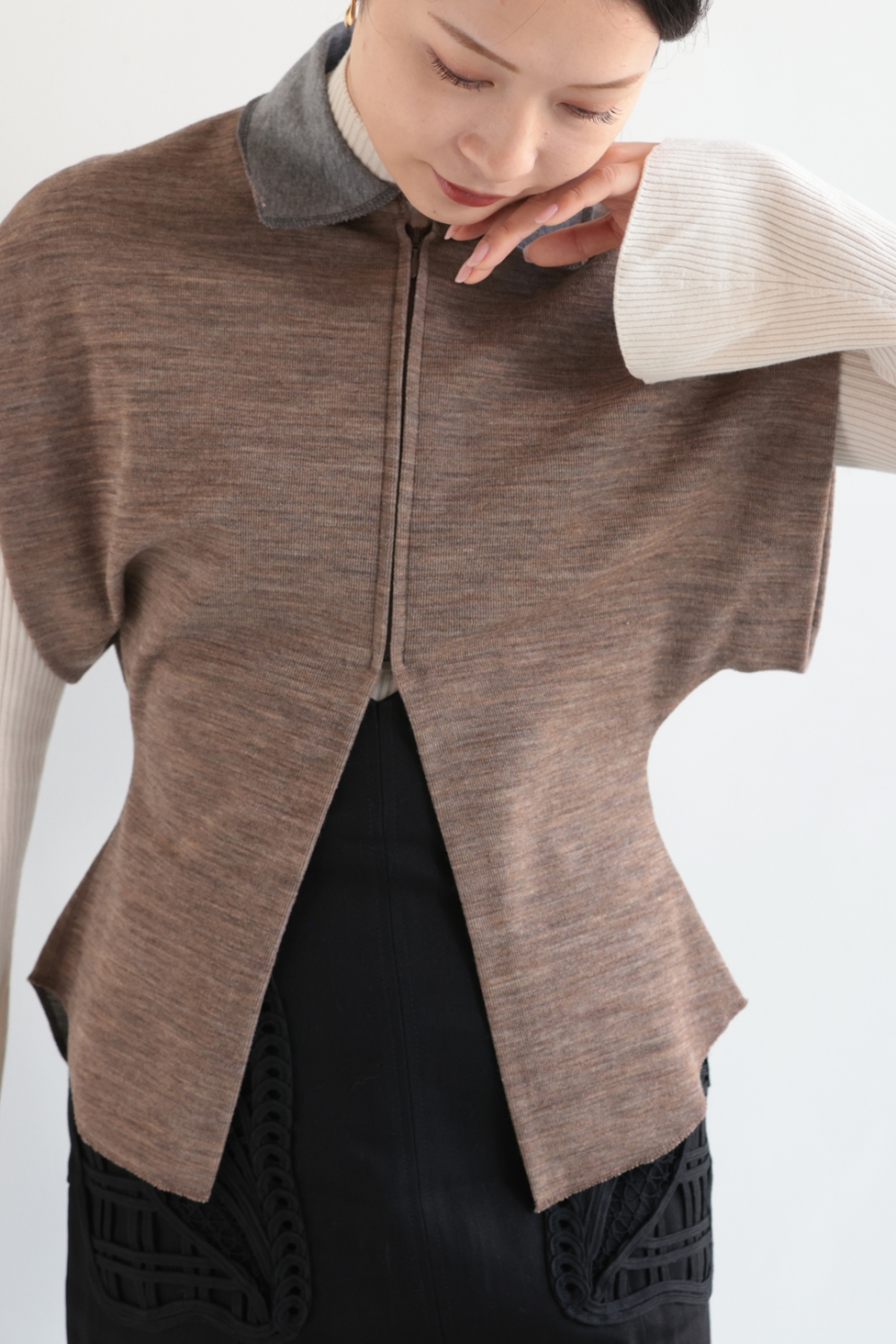 mame kurogouchi ウール トップス Mame Kurogouchi(マメ) Wool Reversible-Jersey Top NAVY