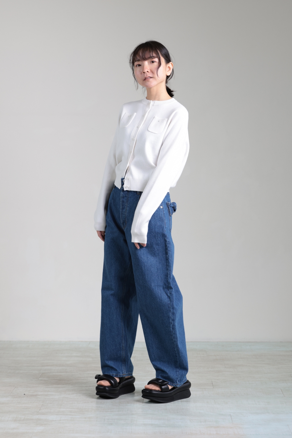 CABaN ネイビー 半袖カーディガン 新品タグ付き CABaN(キャバン) コットンカシミア バイカラークルーネック