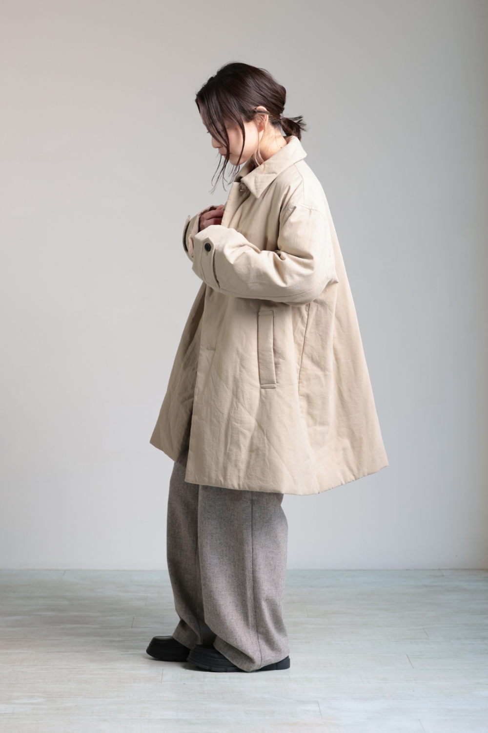 LE GLAZIK ネイビー トレンチコート 36 ぶどうです。 LE GLAZIK ル・グラジック ナイロンタフタ トレンチコート｜BORN FREE