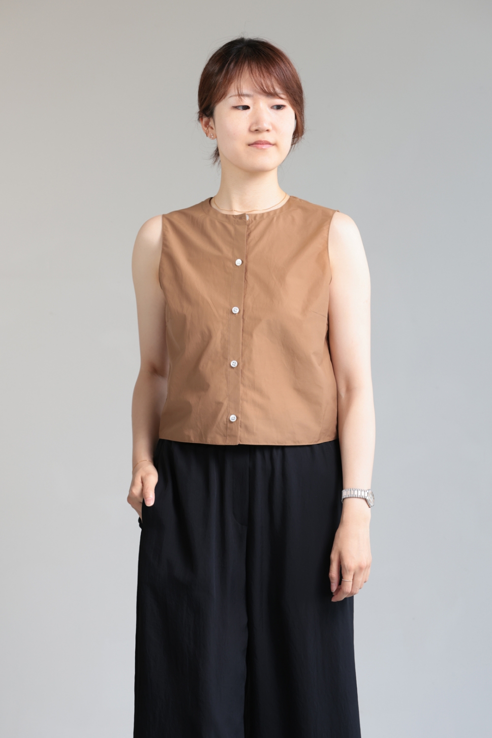 Theory(セオリー) Soft Lawn キャップスリーブブラウス＆ボタン
