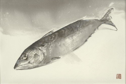 水墨画 魚と海産物 手描き 水墨画 魚と海産物 手描き（鯛 ＜水墨画の魚介類＞のイラスト