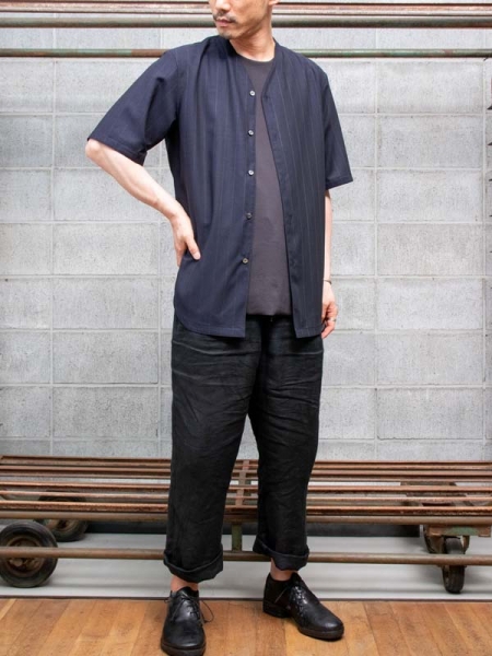 山内 フェードストライプノーカラーシャツ / NAVYSTRIPE | ☆VEKTOR BLOG