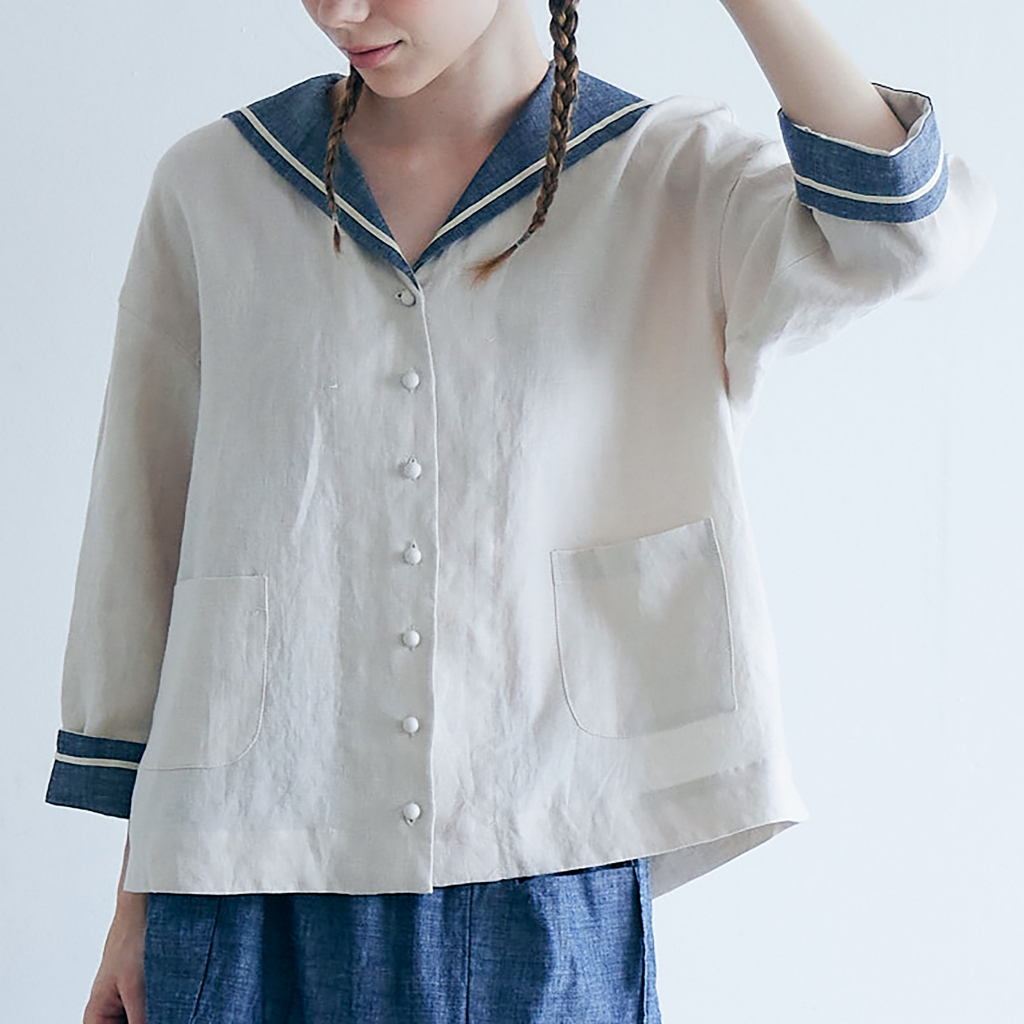 【最終値下げ】MAGALI リネンバロンブラウス MAGALI マガリ リネンラウンドブラウス #ホワイト、ブラック