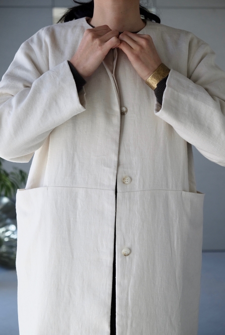 evam eva linen padding coat 中綿 ノーカラーコート
