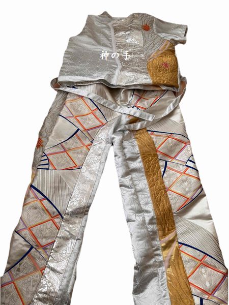 メンズ和太鼓衣装 和柄セットアップ 白と黒系高級生地で