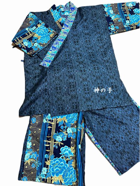 メンズ和柄オーダー甚平 金彩花×大島紬 着物リメイク | 手作り子供服の