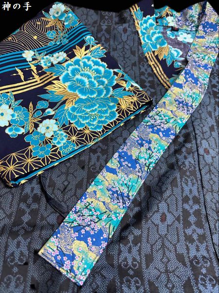 メンズ和柄オーダー甚平 金彩花×大島紬 着物リメイク | 手作り子供服の