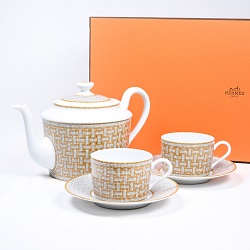 食器 画像 エルメス HERMES ティーカップ ソーサー2客 ティーポットセット オレンジ系