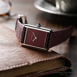 時計 画像 腕時計 レディース カルティエ Cartier タンクマストLM クラレットカラー アリゲーターベルト 美品