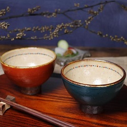 食器 画像 信楽焼 夫婦茶碗 あまね飯碗 青 赤セット